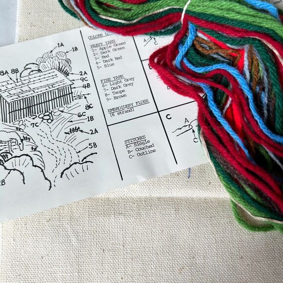 Vintage Crewel Embroidery Kit Covered Bridge with Horse by Creek/River-Kit E - Picture 3 of 4